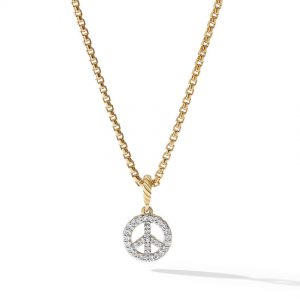 Peace Sign Amulet in 18K Yellow Gold with Pav� Diamonds