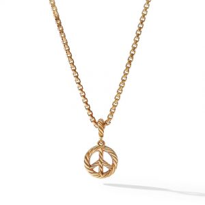 Peace Sign Amulet in 18K Yellow Gold with Pav� Diamonds