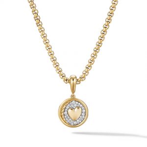 SY Heart Amulet in 18K Yellow Gold with Pav� Diamonds