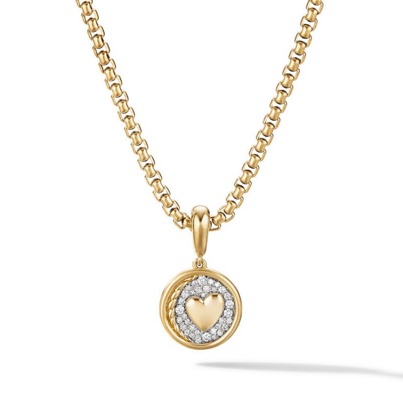 SY Heart Amulet in 18K Yellow Gold with Pav� Diamonds