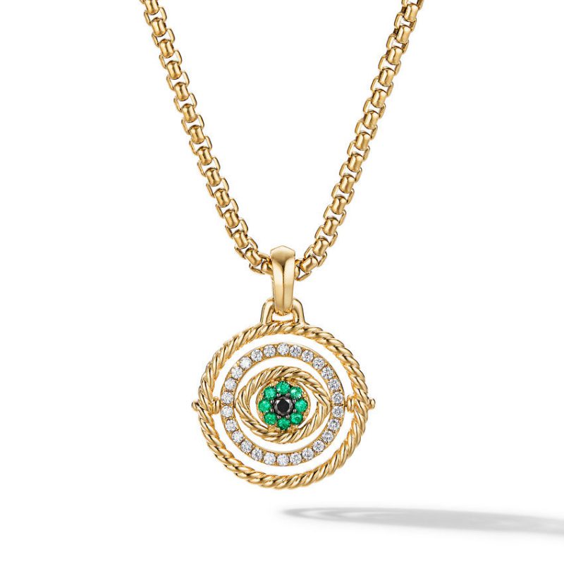 Evil Eye Mobile Amulet in 18K Yellow Gold with Pav� Emeralds and Diamonds