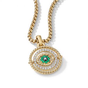 Evil Eye Mobile Amulet in 18K Yellow Gold with Pav� Emeralds and Diamonds