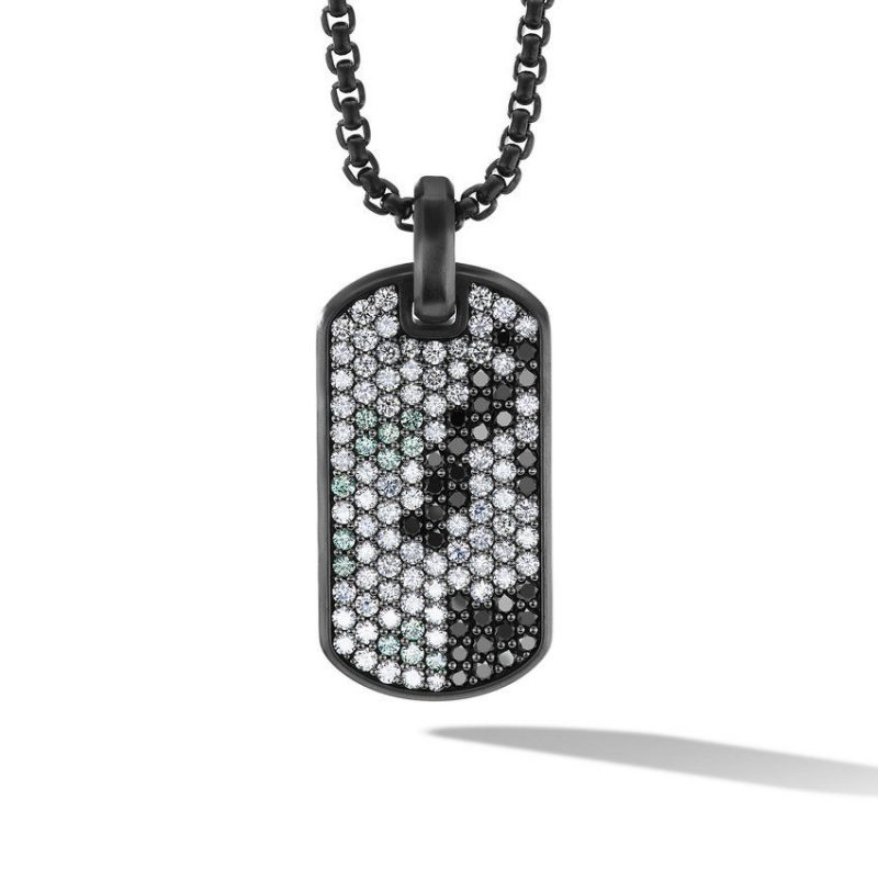 Streamline� Tag in Black Titanium with Pav� Black Diamonds, Diamonds, and Grey Sapphires