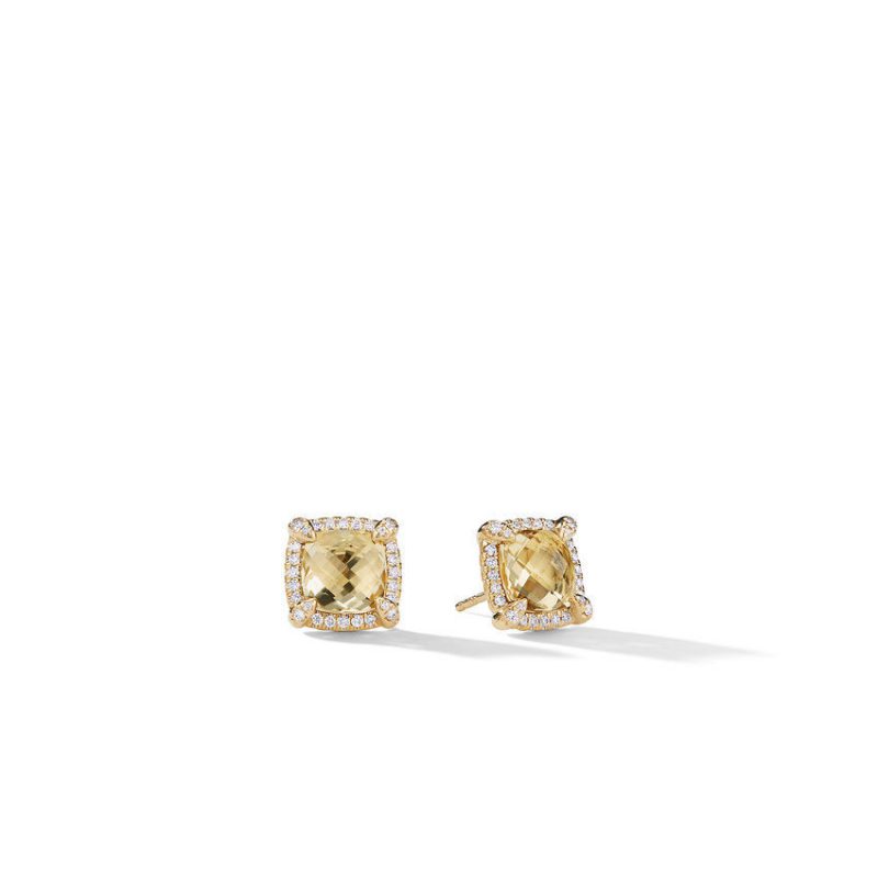Chatelaine Pave Bezel Stud Earring with Champagne Citrine and Diamonds in 18K Gold,