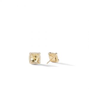 Chatelaine Pave Bezel Stud Earring with Champagne Citrine and Diamonds in 18K Gold,
