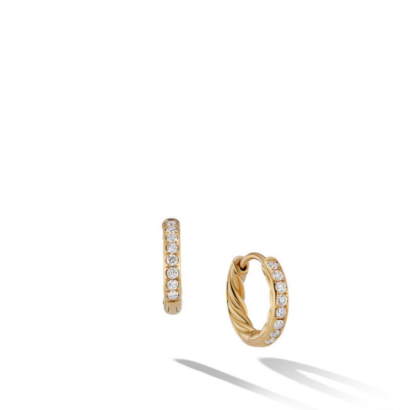 Sculpted Cable Huggie Hoop Earrings in 18K Yellow Gold with Pav� Diamonds