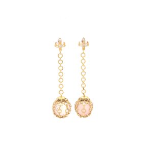 Bailey's Estate Italian Rose Quarts Bead And Diamond Drop Earrings