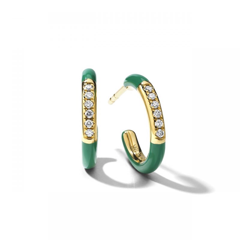 Ippolita Carnevale Stardust Green Ceramic and Diamonds Huggie Hoop Earrings