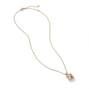 Ch�telaine Pave Bezel Pendant Necklace with Champagne Citrine and Diamonds in 18K Gold mm