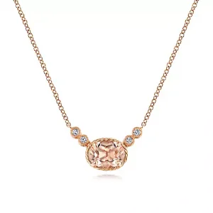 Rose Gold Oval Morganite Pendant Necklace with Diamond Accents