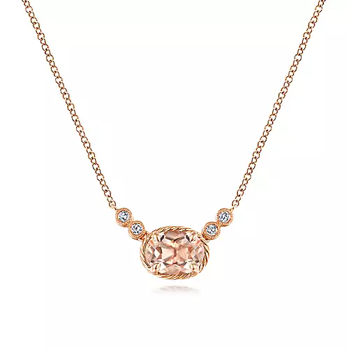 Rose Gold Oval Morganite Pendant Necklace with Diamond Accents