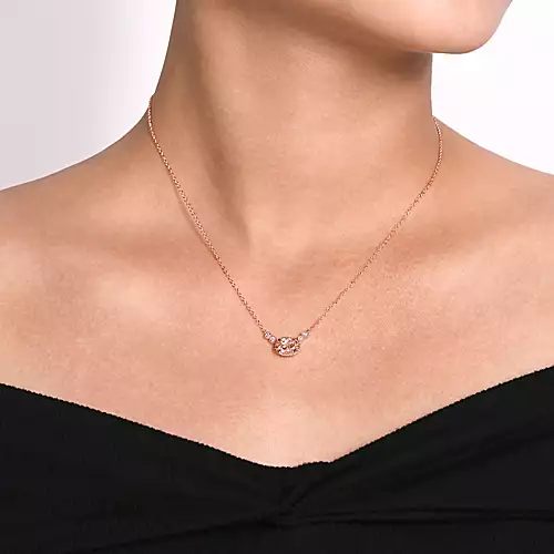 18ct Rose Gold 16.16ct Morganite Diamond Swirled Necklace PR-0798-MG | W  Hamond Fine Jewellery