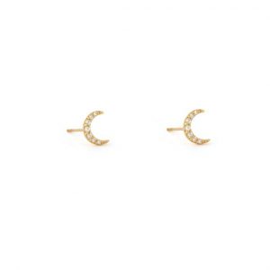 Three Stories Pave Moon Stud Earrings