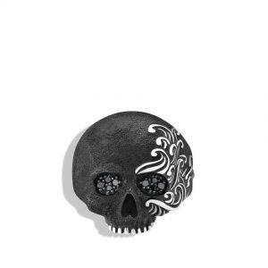 Skull Ring with Black Diamonds