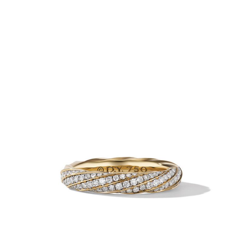 Cable Edge Band Ring in Recycled 18K Yellow Gold with Pav� Diamonds