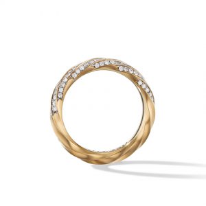 Cable Edge Band Ring in Recycled 18K Yellow Gold with Pav� Diamonds