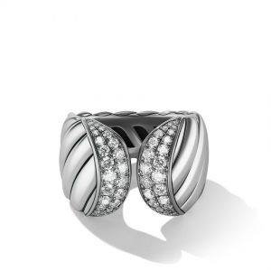Sculpted Cable Ring with Pav� Diamonds