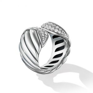 Sculpted Cable Ring with Pav� Diamonds