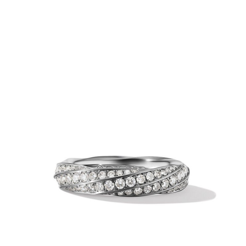 Cable Edge Band Ring in Recycled Sterling Silver with Pav� Diamonds