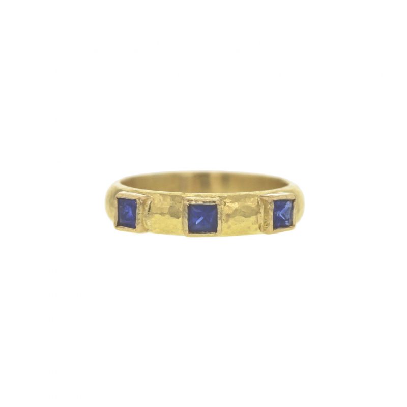 Elizabeth Locke Square Faceted Blue Sapphire Stack Ring
