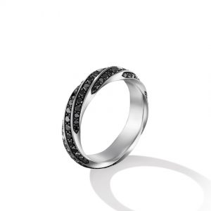 Cable Edge Band Ring in Recycled Sterling Silver with Pav� Black Diamonds