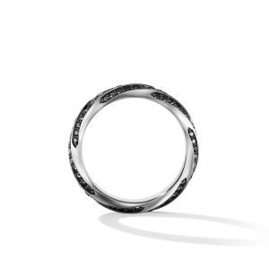 Cable Edge Band Ring in Recycled Sterling Silver with Pav� Black Diamonds