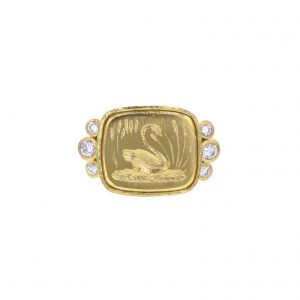 Elizabeth Locke Gold Swan Ring with Diamonds