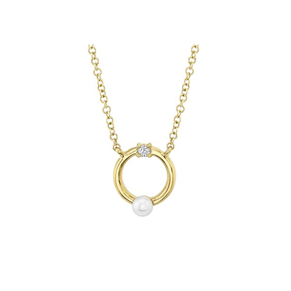 Open Circle Diamond and Cultured Pearl Necklace
