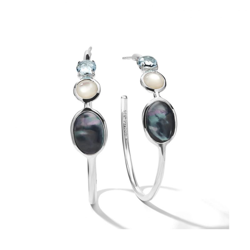 Ippolita Rock Candy Luce Blue Notte Three Stone Hoop Earrings