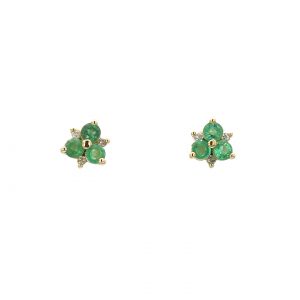 Three Stories Pave Diamond and Sapphire Flower Stud Earrings