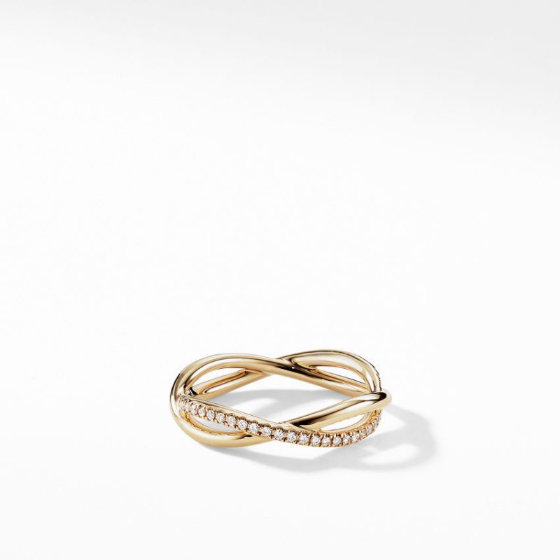 DY Lanai Band Ring in 18K Yellow Gold with Pav� Diamonds