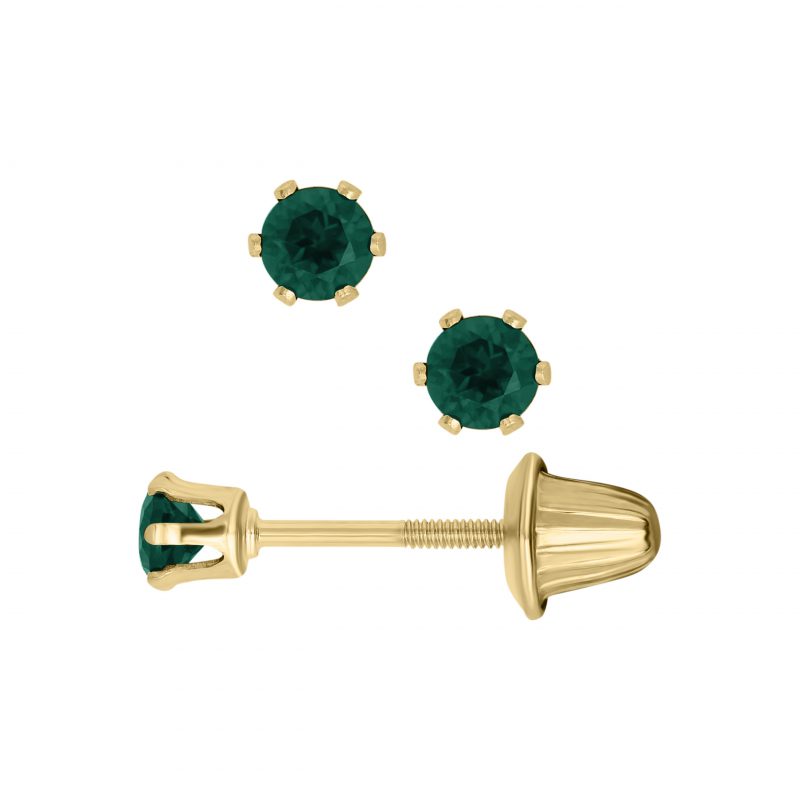 Bailey's Kids Collection May Birthstone Emerald Stud Earrings