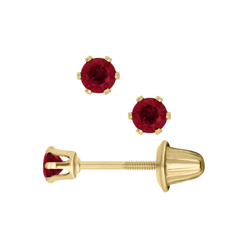 Bailey's Kids Collection July Birthstone Ruby Stud Earrings