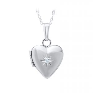 Bailey's Children's Collection Heart Locket with Diamond Center Necklace