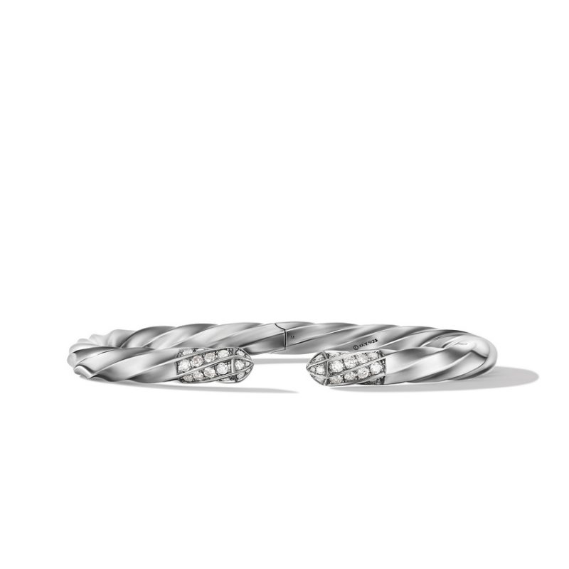 Cable Edge Bracelet in Recycled Sterling Silver with Pav� Diamonds