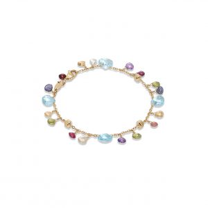 Marco Bicego Paradise Collection Yellow Gold Blue Topaz and Mixed Gemstone Single Strand Bracelet