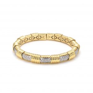 Textured Gold and Pave Diamond Cuff Bracelet
