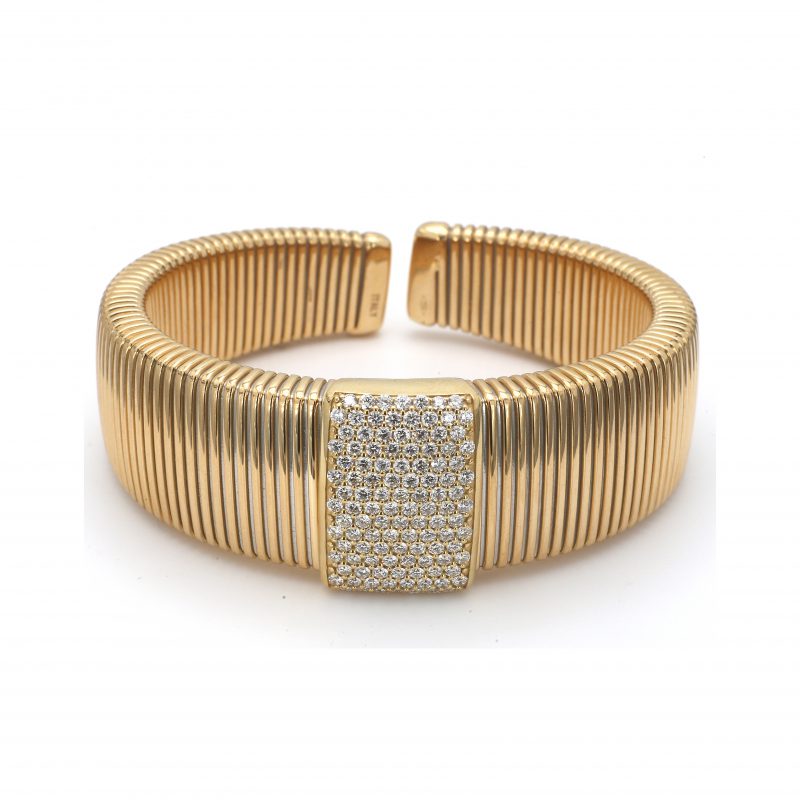 Gold Flex Cuff Bracelet With Diamond Center Station