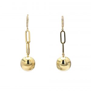 Diamond Huggie Hoops with Paper Clip Drop Ball Gold Earrings