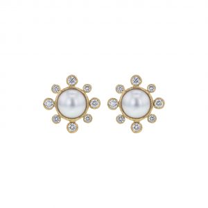 Elizabeth Locke Pearl and Diamond Stud Earrings