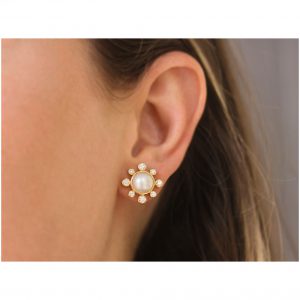 Elizabeth Locke Pearl and Diamond Stud Earrings