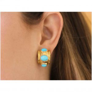 Elizabeth Locke 19kt Yellow Gold Puffy Bezel Hoop Earrings with Turquoise