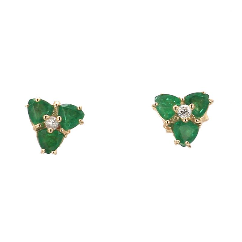 Trio Emerald with Center Diamond Stud Earrings