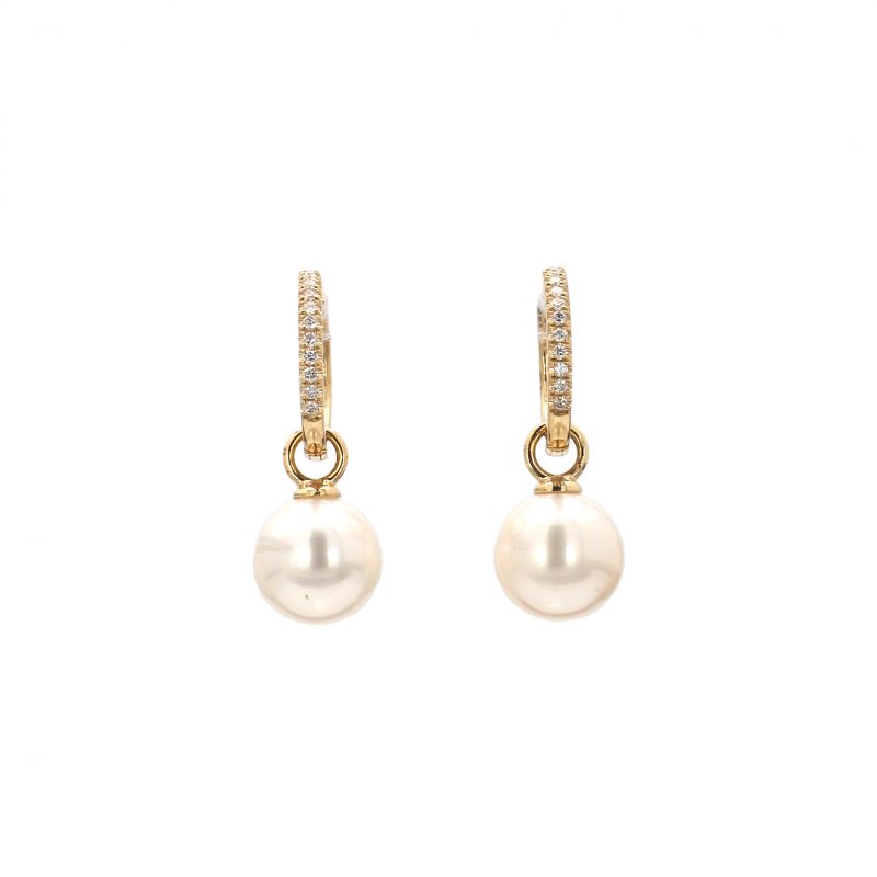 Detachable Pearl Drop From Diamond Huggie Hoop Earrings