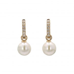 Cultured Pearl Drops From Diamond Huggie Hoop Earrings