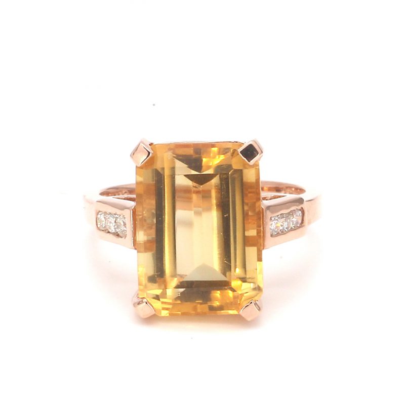 7ct Citrine Cut Rectangle Ring with Diamonds
