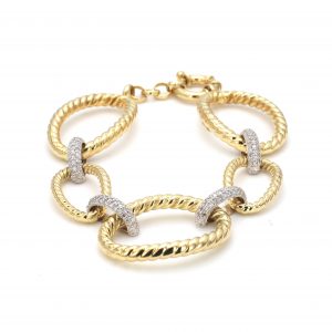 Twist Rope Design Diamond and Gold Link Bracelet
