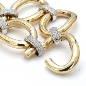 Two-Toned Large Link Bracelet With Diamond Connectors
