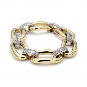 Yellow and White Gold Link Bracelet with Diamond Connectors