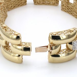 Wide Yellow And White Gold Link Bracelet With Diamond Links